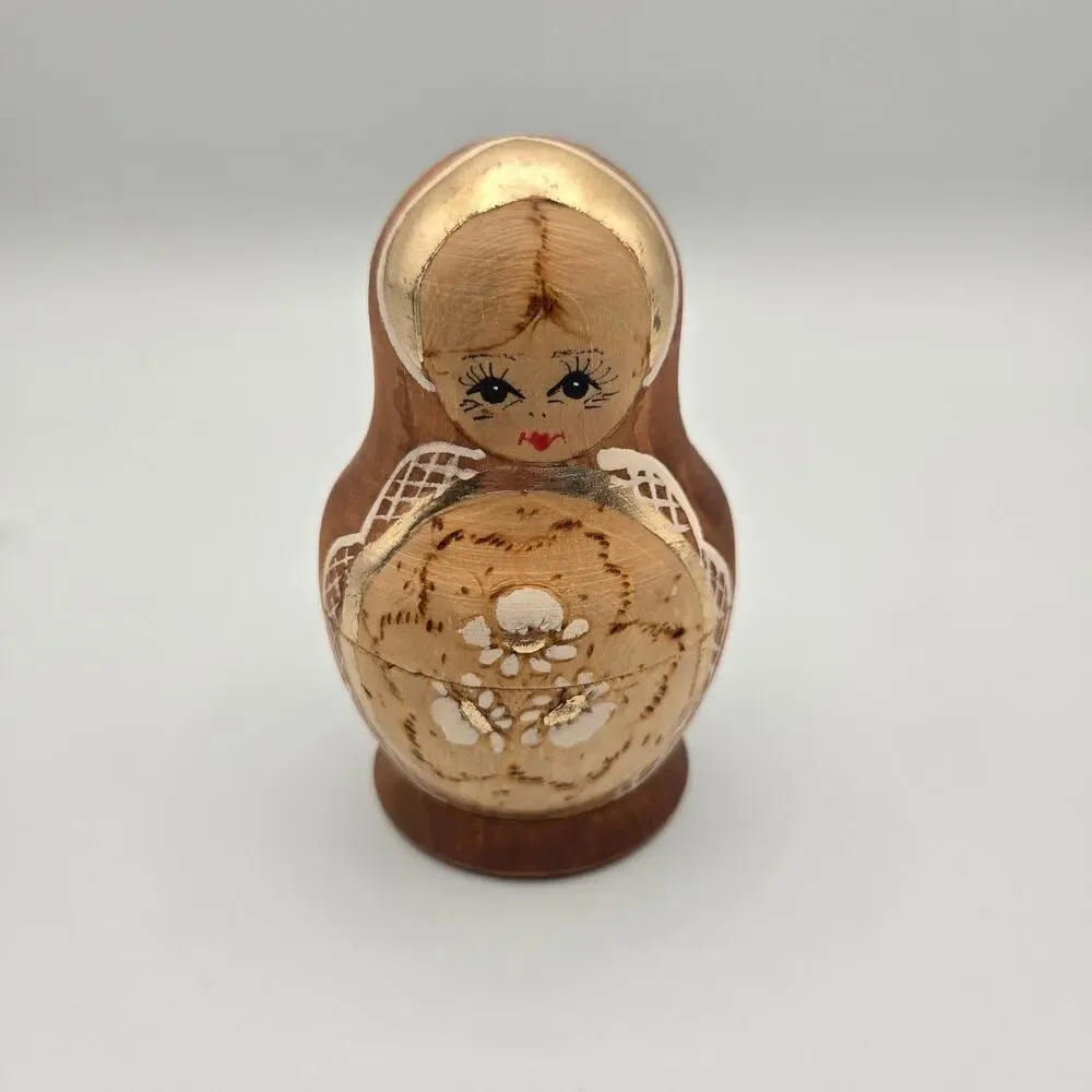 5 Piece Russian Nesting Doll Set w/Gold Accents Hand Painted hand carved wood